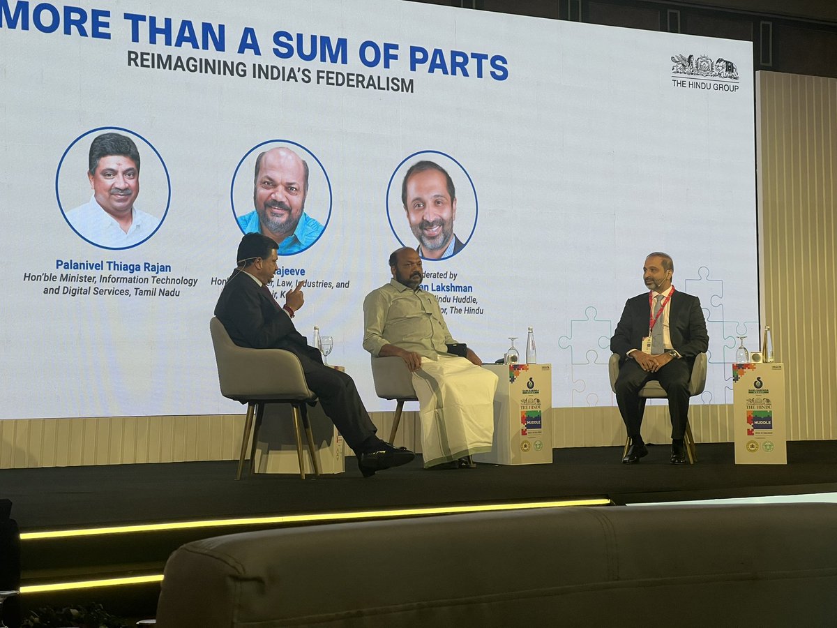 Ramya Kannan (@ramyakannan) on Twitter photo Day 2 of #TheHinduHuddle and #IndiainDialogue with the very articulate <a href="/ptrmadurai/">Dr P Thiaga Rajan (PTR)</a> TN IT minister and P. Rajeeve, Kerala’s Industries minister discussing federalism, southern States, role of government of India and media <a href="/narlak/">Narayan Lakshman</a> <a href="/TheHinduHuddle/">The Hindu Huddle</a> Day 2 of #TheHinduHuddle and #IndiainDialogue with the very articulate <a href="/ptrmadurai/">Dr P Thiaga Rajan (PTR)</a> TN IT minister and P. Rajeeve, Kerala’s Industries minister discussing federalism, southern States, role of government of India and media <a href="/narlak/">Narayan Lakshman</a> <a href="/TheHinduHuddle/">The Hindu Huddle</a>