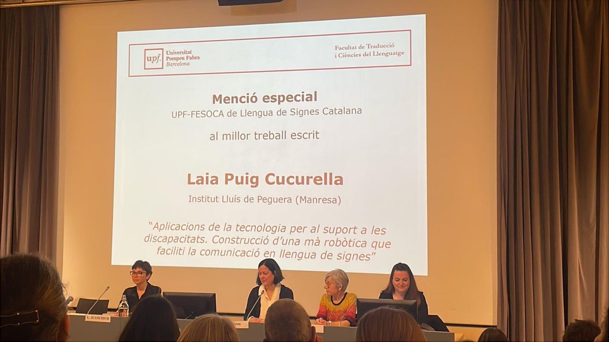 L'alumna de 2n de batxillerat Laia Puig Cucurella ha obtingut la menció especial al millor premi escrit de treball de recerca de la Universitat Pompeu Fabra- FESOCA de llengua de signes catalana. Enhorabona per aquest gran assoliment!