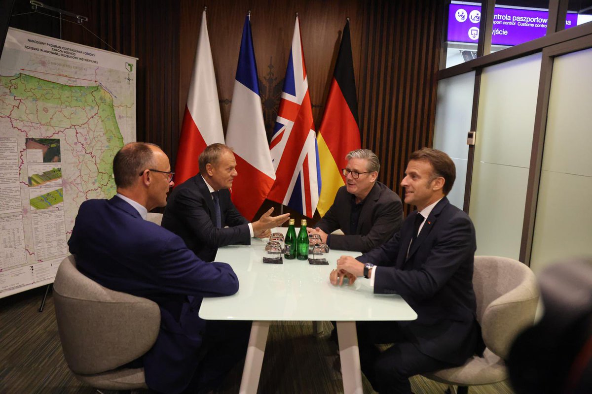 Meeting with <a href="/Keir_Starmer/">Keir Starmer</a>, <a href="/_FriedrichMerz/">Friedrich Merz</a> and <a href="/EmmanuelMacron/">Emmanuel Macron</a> in Rzeszów, Poland just before our trip to Kyiv.