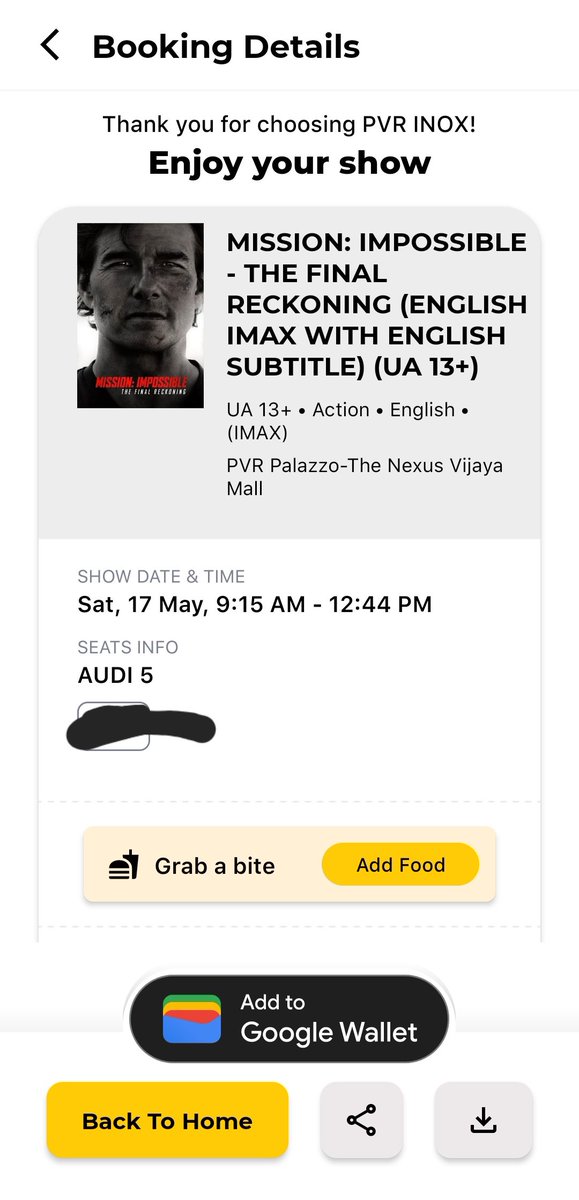 As soon as I came to know the tickets are open, I grabbed that opportunity to book the FDFS in IMAX, here due to work usually I won't be able to go to movies for the very first show but since it's Saturday that also came to be true.
I am too excited.
#MissionImpossible #TomCruise