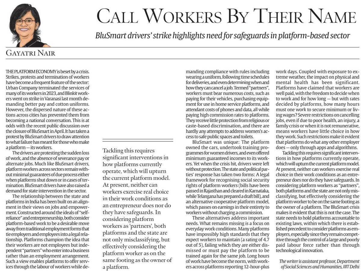 While social security for platform workers has finally become a part of mainstream discourse, there remains a need to consider what labour conditions are for platform workers.  In light of the strike of BluSmart workers strike this becomes even more urgent.