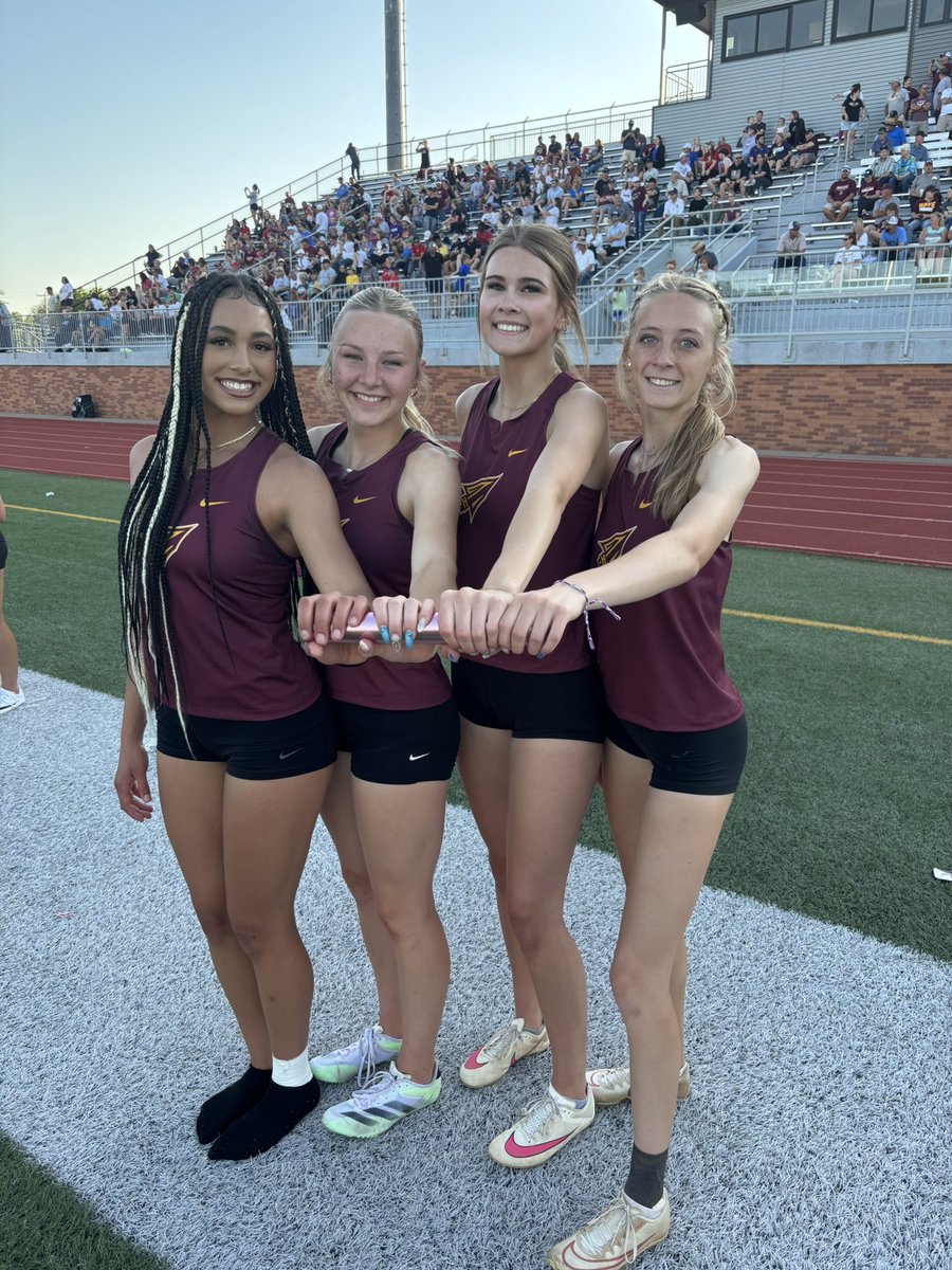 The Hays High 4 X 100 meter relay team of Moriah Hallam, Lyndi Zimmerman, Lynsi Kanak, and Kamryn McCall sets a new school record, running a time of 49.24 seconds today at the Salina Central Invitational.