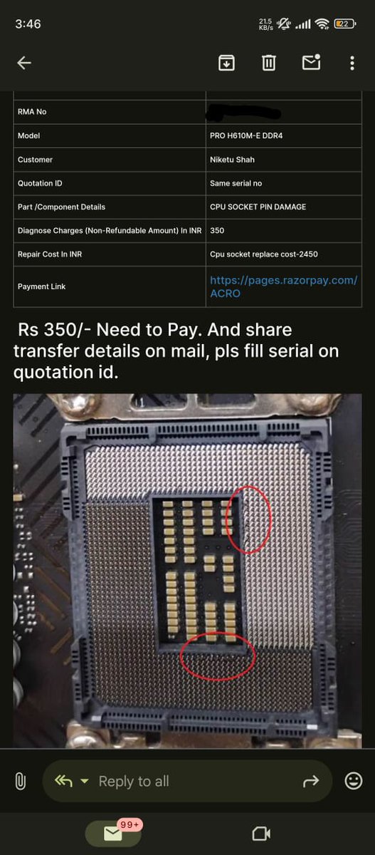 shah_niketu's tweet image. On 24th April25, I&apos;d submitted an MSI in warranty mobo for RMA via F1 InfoServe. 
Socket pins were  100% OK. (pix 1~2)
At the MSI RMA centre, they damaged its socket pins &amp;amp; marked it CID/OOW, (pix 3~4)
World&apos;s Worst Fraud company - MSI. 
@msitweets  @MSI_Global  @MSIINDIA
