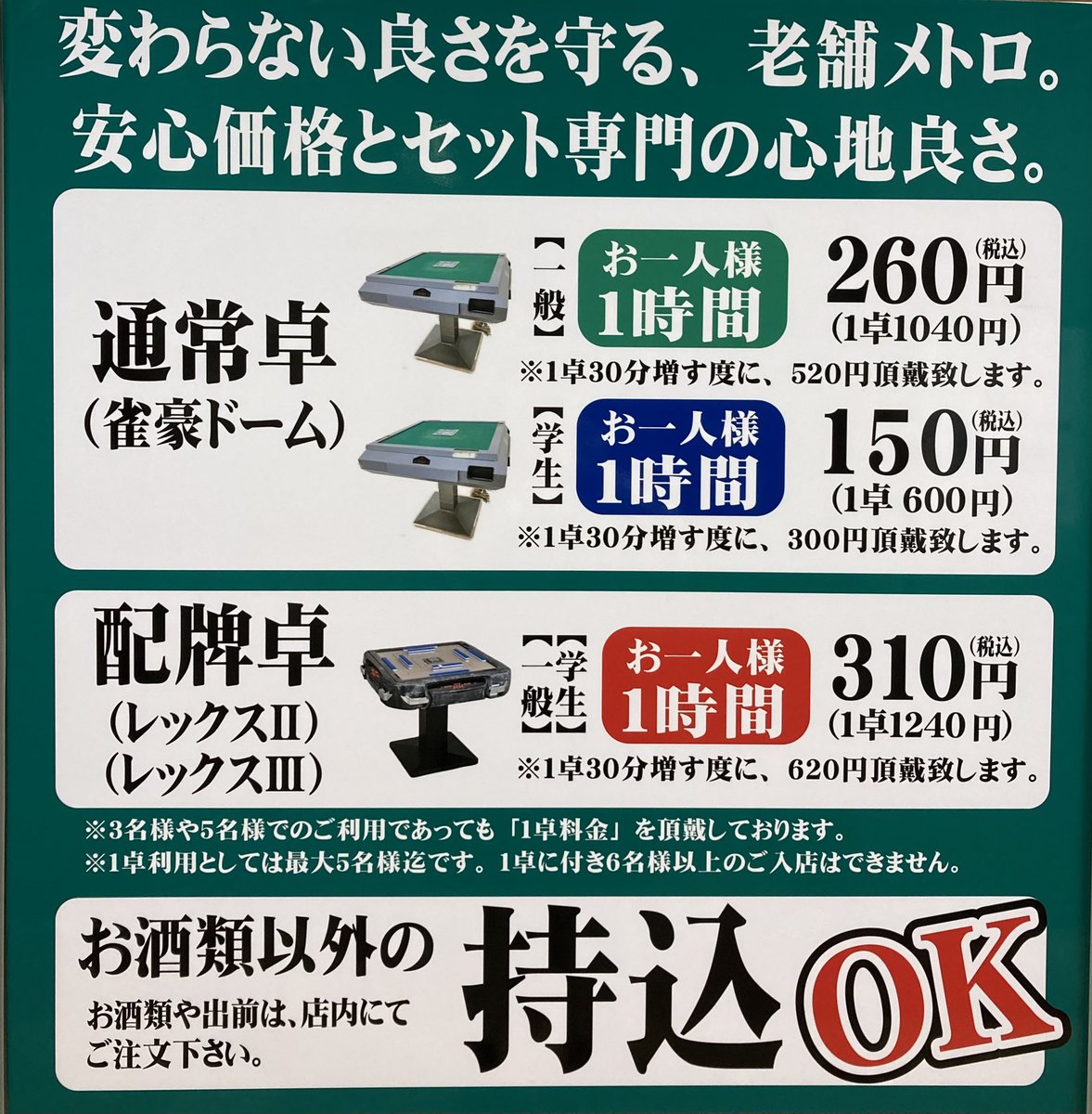 麻雀メトロ市川店
只今、空き卓1卓御座います❗️
早い者勝ち😆

ご来店お待ちしております🙇‍♀️🙇‍♀️

#麻雀 #市川 #千葉 #セット
#雀荘 #本八幡 #小岩 #Mリーグ
