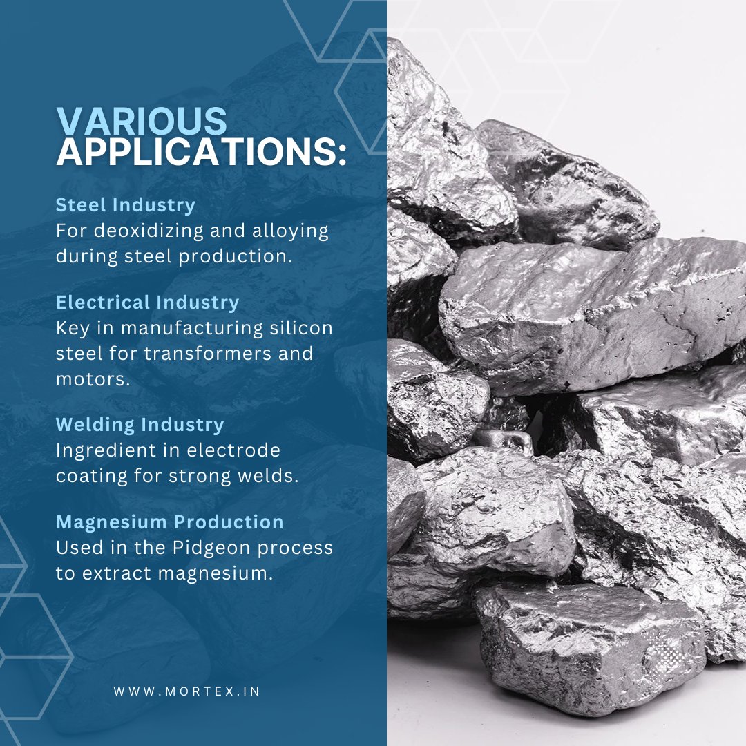 MortexIndia's tweet image. Ferro Silicon (FeSi) is more than just an alloy – Its multifaceted utility makes it as a fundamental ingredient in modern industrial processes.
At Mortex, we specialize in manufacturing and exporting premium-quality FeSi that meets international quality standards.

#mortexgroup