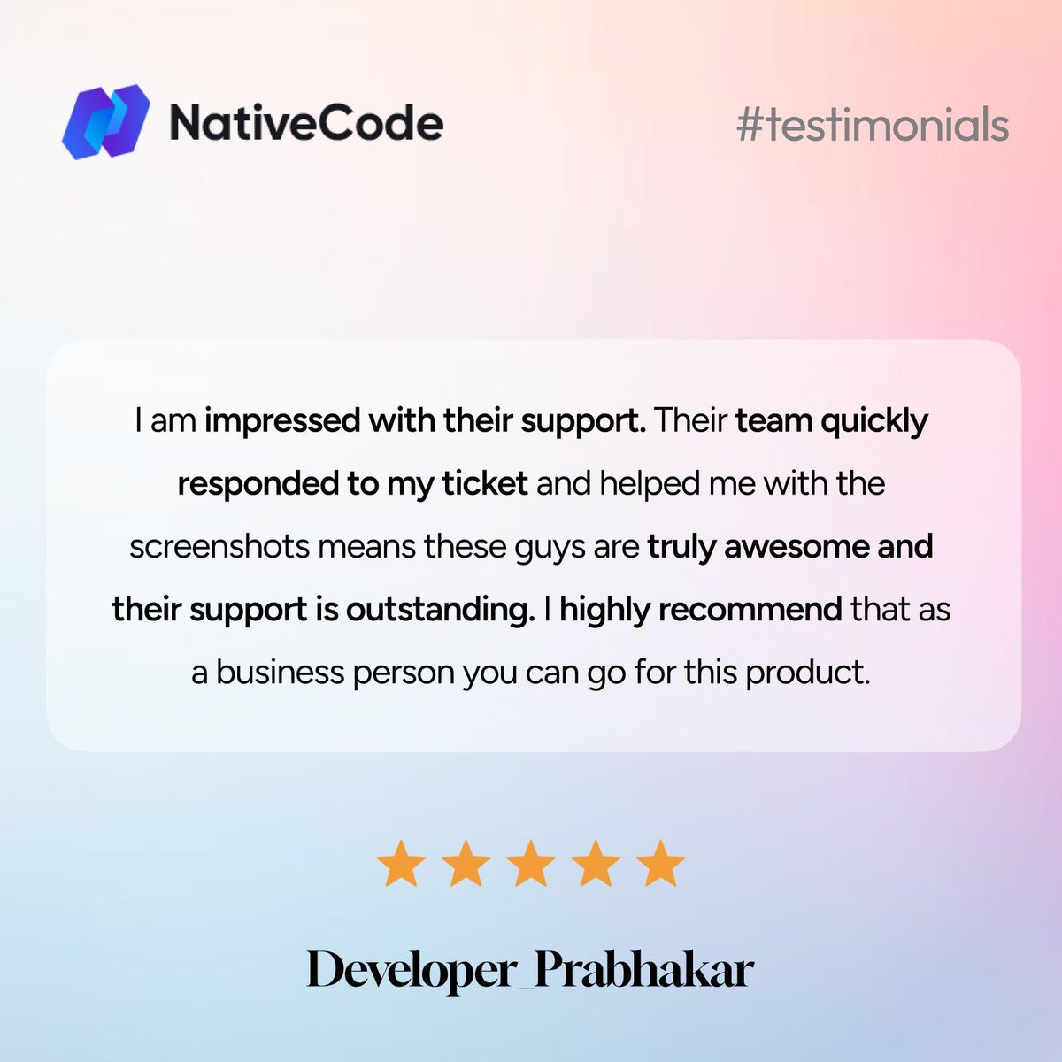 NativeCodeIn's tweet image. ✨ Here's the honest review of our valuable client 😇
🔗 Check our Products here - cutt.ly/6raSfYYJ
#SaaS #NativeCode #ClientFeedback