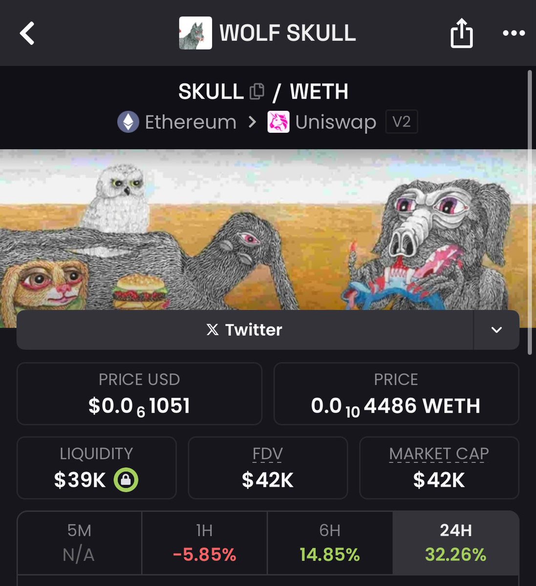 ArulloDavid's tweet image. 🚨 The REAL $SKULL ( WolfSkull) from #MindViscosity which has surpassed 5M Market cap last year is only sitting at 42k MC right now. Definetly worth holding.  🐺 

Sounds like a GREAT DEAL to me ✅

0x7022FE5fEDBd54b40FdC52Be30c1c578fb55C2bf