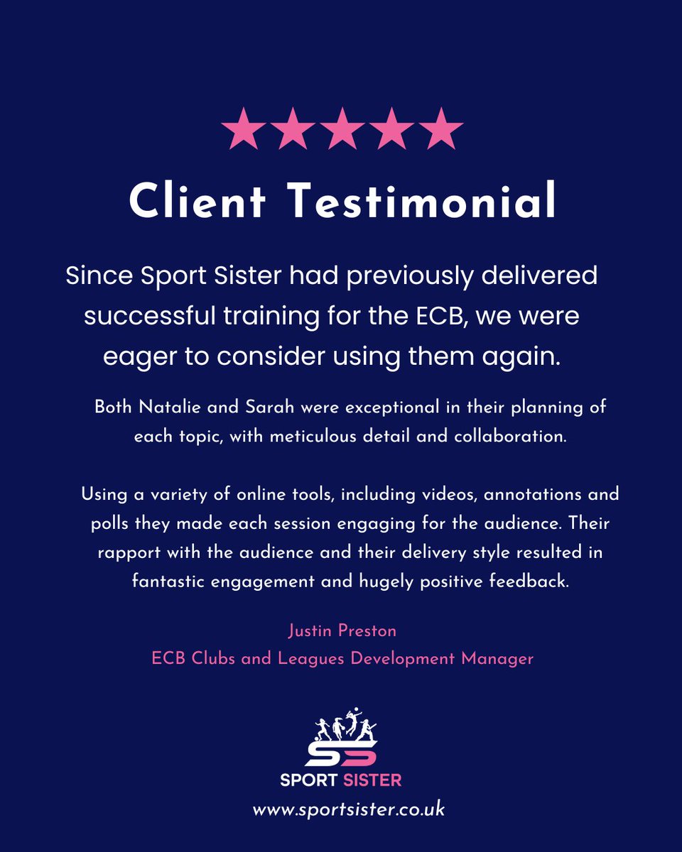 We've loved working with the #ECB again this year, supporting them with a new CPD programme for staff. 

If you're looking to increase #femaleparticipation in your #sport, drop us a DM and let's have a chat about how #SportSister could help to support you. 

#Cricket