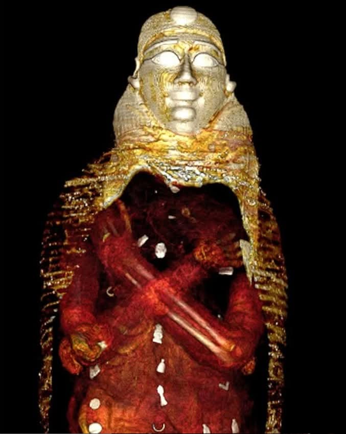 Egyptian Boy Mummy was buried with a ‘second heart’ made of gold...

X-rays have been used to digitally unwrap the mummy of a teenage boy dating back about 2300 years, revealing 49 precious protective amulets, including a gold scarab signifying the heart :

Digital scans of an