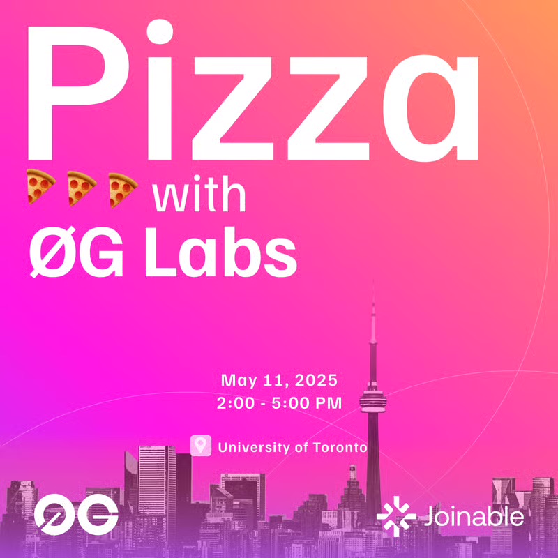 0G Labs (ร,G) - AI L1 (@0g_labs) on Twitter photo Heading to <a href="/consensus2025/">Consensus 2025</a> in Toronto this weekend?
Join us tomorrow, May 11, for pizza, code, and the future of decentralized AI ๐ค๐
We're also hosting a fireside chat with <a href="/michaelh_0g/">Michael Heinrich (ร,G)</a> & <a href="/tesshau1/">Tess Hau</a> of <a href="/TessVentures/">Tess Ventures</a> ๐ค
RSVP ๐ lu.ma/2rcl6a30 Heading to <a href="/consensus2025/">Consensus 2025</a> in Toronto this weekend?
Join us tomorrow, May 11, for pizza, code, and the future of decentralized AI ๐ค๐
We're also hosting a fireside chat with <a href="/michaelh_0g/">Michael Heinrich (ร,G)</a> & <a href="/tesshau1/">Tess Hau</a> of <a href="/TessVentures/">Tess Ventures</a> ๐ค
RSVP ๐ lu.ma/2rcl6a30