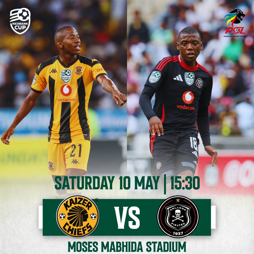𝐓𝐡𝐞 𝐥𝐚𝐬𝐭 𝐂𝐮𝐩 𝐟𝐢𝐧𝐚𝐥 𝐨𝐟 𝐭𝐡𝐞 𝐬𝐞𝐚𝐬𝐨𝐧 𝐢𝐬 𝐮𝐩𝐨𝐧 𝐮𝐬.

<a href="/KaizerChiefs/">Kaizer Chiefs</a> go head-to-head with <a href="/orlandopirates/">Orlando Pirates</a>  for the #NedbankCup title 🏆