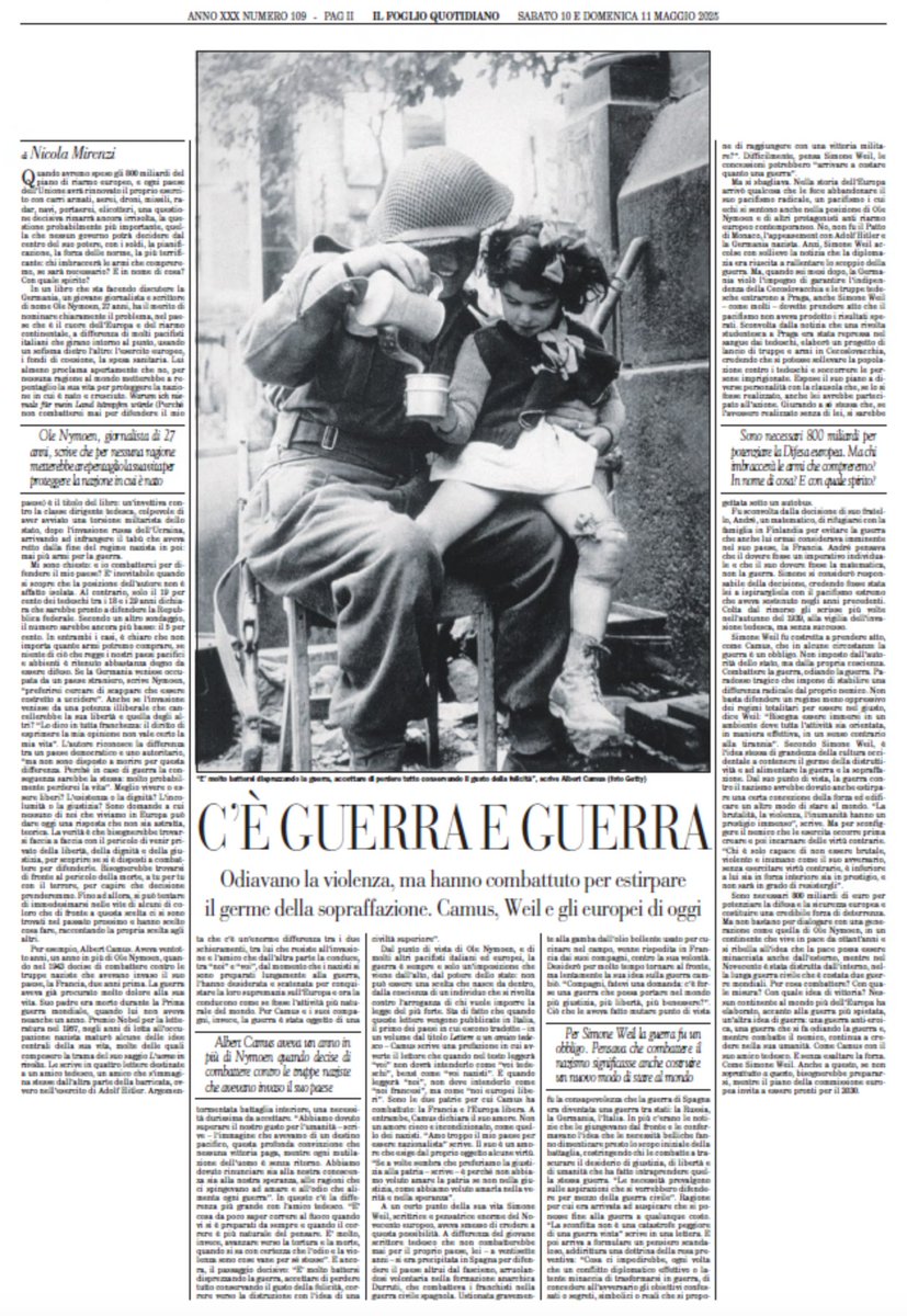 Odiavano la violenza, ma hanno combattuto per estirpare il germe della sopraffazione. Camus, Weil e gli europei di oggi. L'articolo di Nicola Mirenzi è nel Foglio del weekend
ow.ly/374E50VQexv