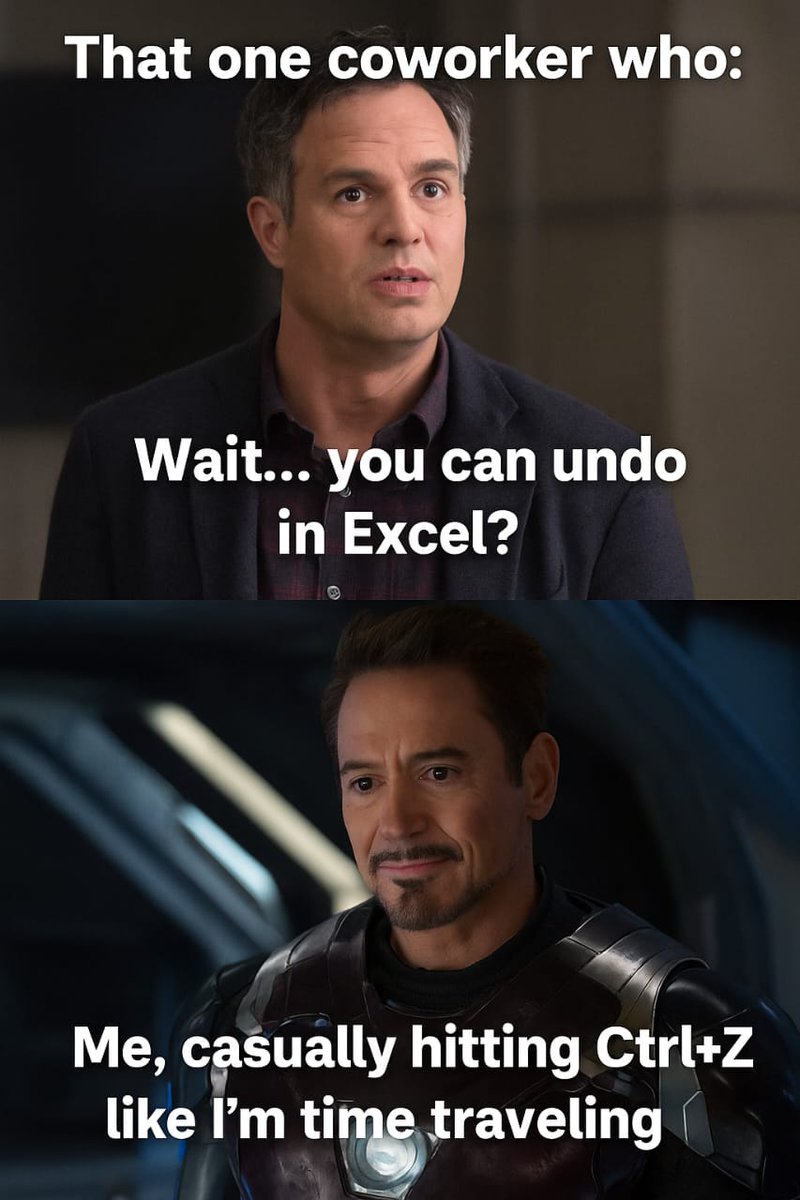 excelwizardd's tweet image. That one coworker who:

“Wait… you can undo in Excel?!”

Me: casually hitting Ctrl+Z like I’m time traveling

@Microsoft365 @Microsoft #ExcelMemes #OfficeLife #ExcelWizardd