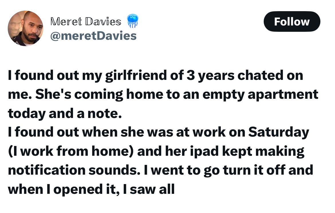 All women need to realize when a man is done with them 😣

Open thread 😭 👇🏼