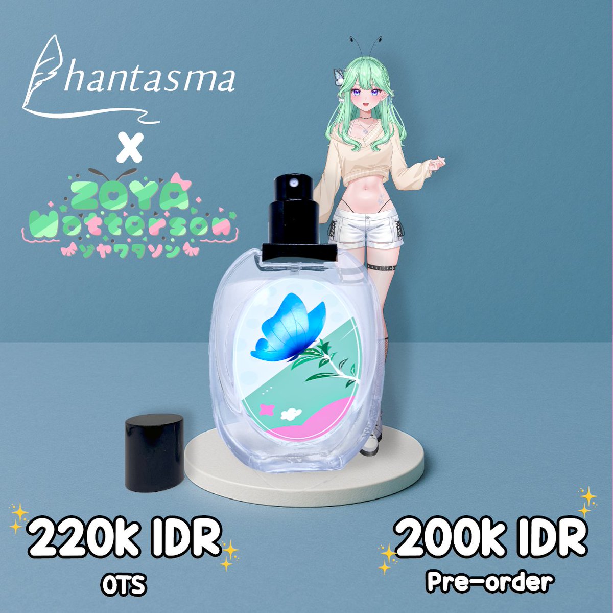 Pre-order open, collaboration Perfume with:        

🦊 Chiya Maawiya  - [Griseo]
🦋 Zoya Watterson - [Shiawase]

BONUS 
Personalized voice note untuk pembelian parfum! 🤯
+ Digital letter untuk pembelian parfum Zoya 🦋
+ Art print untuk pembelian parfum Chiya 🦊

#ComifuroXX