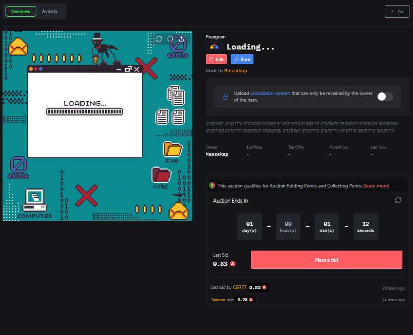 Loading...  
Bid current : 0.83 $AVAX
Auction end : 1D 
Thank you so much sir.<a href="/CryptoGuy_777/">CG777</a>