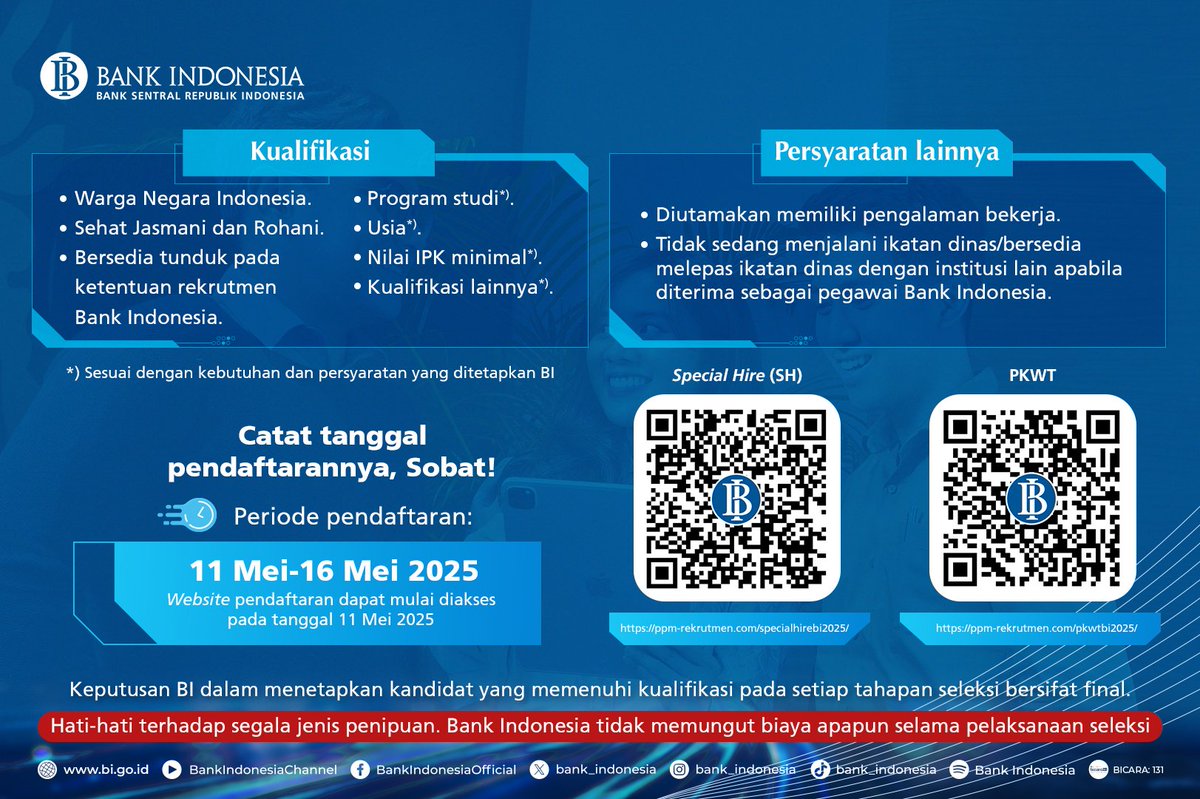 DipoNiarto's tweet photo. Selamat siang. Yuks gabung di BI, supaya semakin bermakna bagi Indonesia dan calon mertua. Check gambar below ya. Good luck @worksfess @Novitayulianaaa #Loker #lokercot https://t.co/OIaKKPCTZW