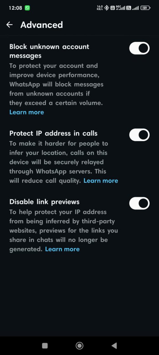 Dear all, please turn on all settings in your #WhatsApp Advanced, it helps protect your IP address in calls and the ability to block high volumes of unknown messages from unknown accounts. Be safe, be alert

#IndiaPakistan #CyberAttack #pakistanindiawar #india