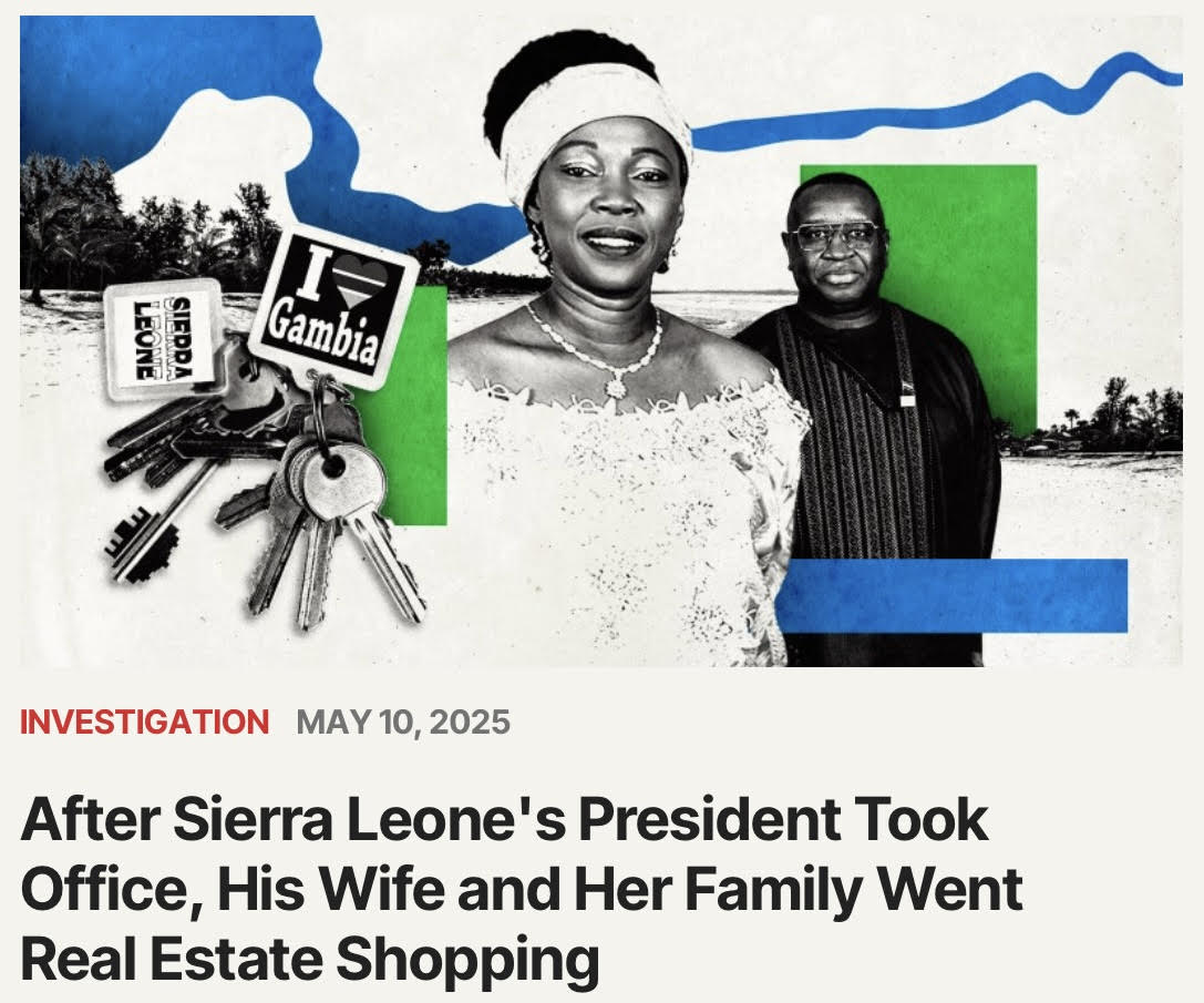 Josef Skrdlik (@josefskrdlik) on Twitter photo Since Julius Maada Bio became Sierra Leone’s president in April 2018, his wife and her family have scooped up luxury properties in The Gambia – with funds of unexplained origin.
My investigation for <a href="/OCCRP/">Organized Crime and Corruption Reporting Project</a> exposes Fatima Jabbe-Bio’s real estate portfolio.
(Link at end of 🧵) Since Julius Maada Bio became Sierra Leone’s president in April 2018, his wife and her family have scooped up luxury properties in The Gambia – with funds of unexplained origin.
My investigation for <a href="/OCCRP/">Organized Crime and Corruption Reporting Project</a> exposes Fatima Jabbe-Bio’s real estate portfolio.
(Link at end of 🧵)