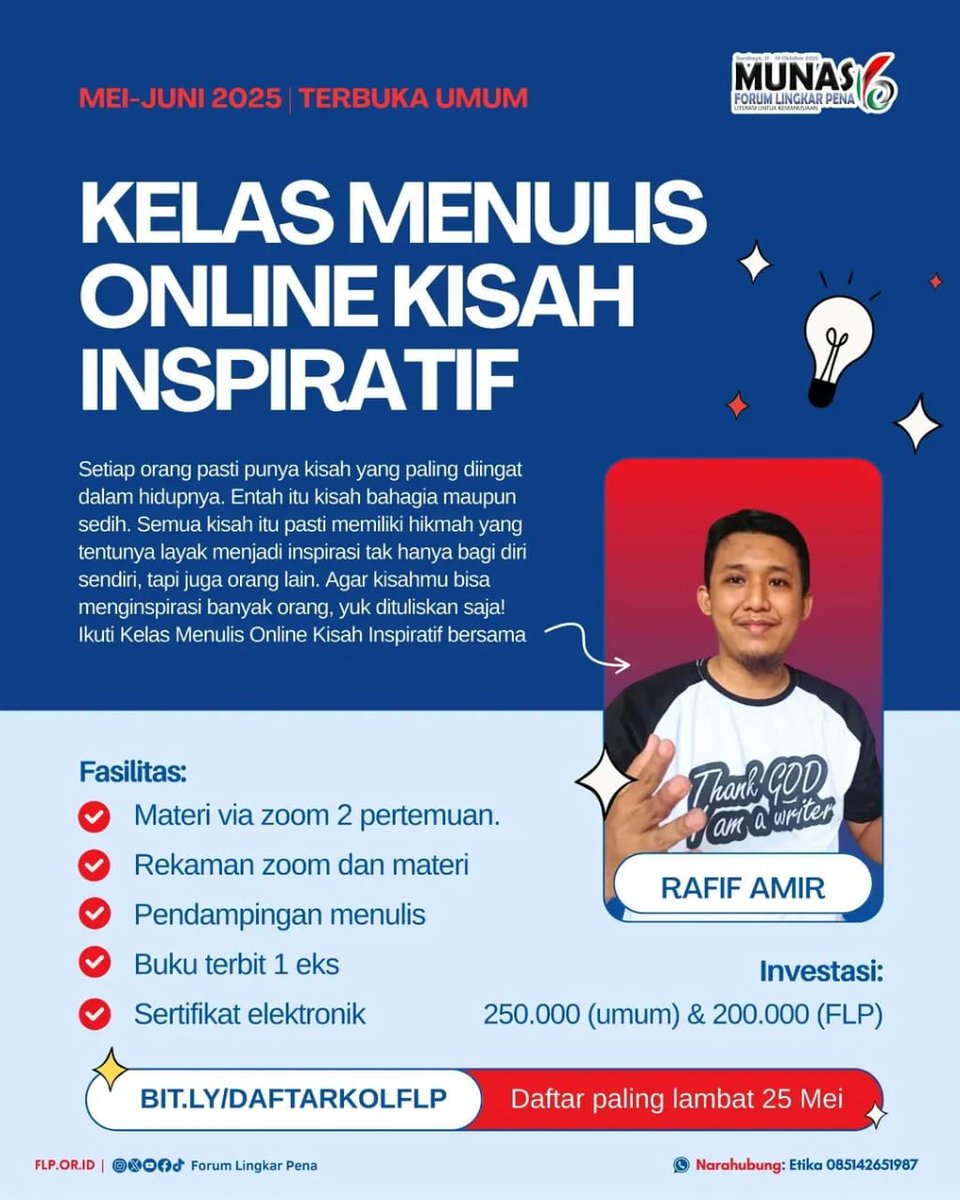 Ikut kelas keren ini yuk FLPers 🥰
#kelasonlinemenulis 
#kelasonlineflp
#kisahinspiratif 
#forumlingkarpena
#flp
