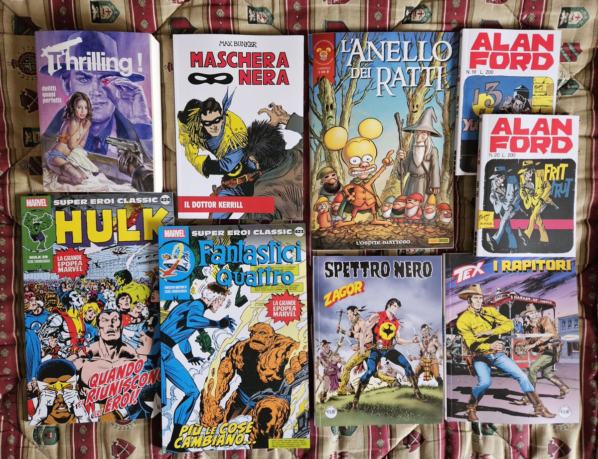 fantom9's tweet image. Recuperati un paio di numeri saltati nel bottino a #fumetti in #edicola della settimana! 🤩💬💬💬 #thrilling #ifedizioni #mascheranera #alanford #maxbunker #ratman #leoortolani #supereroiclassic #hulk #fantasticiquattro #marvelcomics #tex #zagor #bonelli