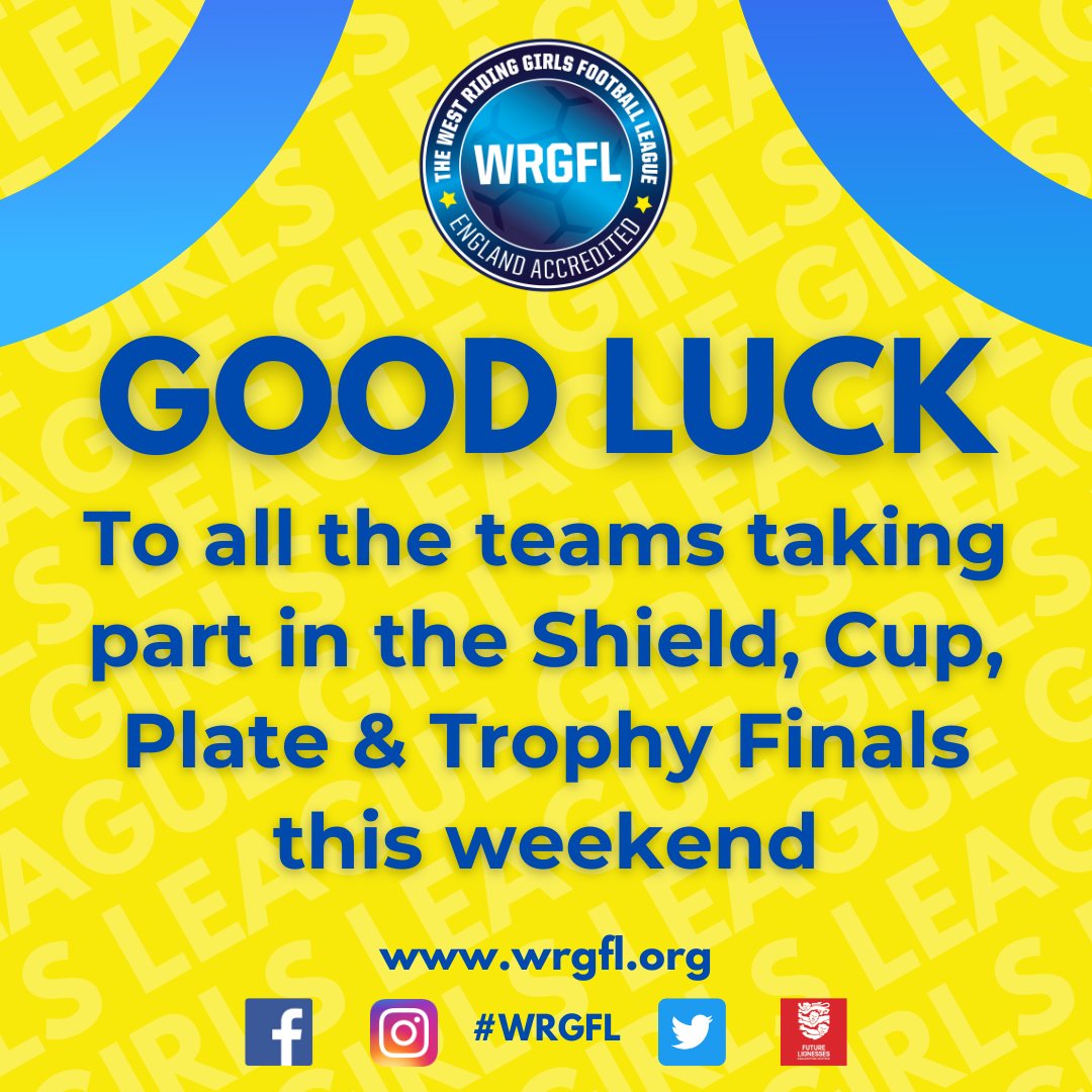 WRGFL_'s tweet photo. Good luck to all the teams taking part this weekend. Enjoy your final, you've all done brilliantly to get here.
#wrgfl #girlsfootball #girlsleague #cupfinal #ShieldFinal #platefinal #TrophyFinal #GoodLuck #HerGameToo #grassrootsfootball https://t.co/4ecLeZ48G6