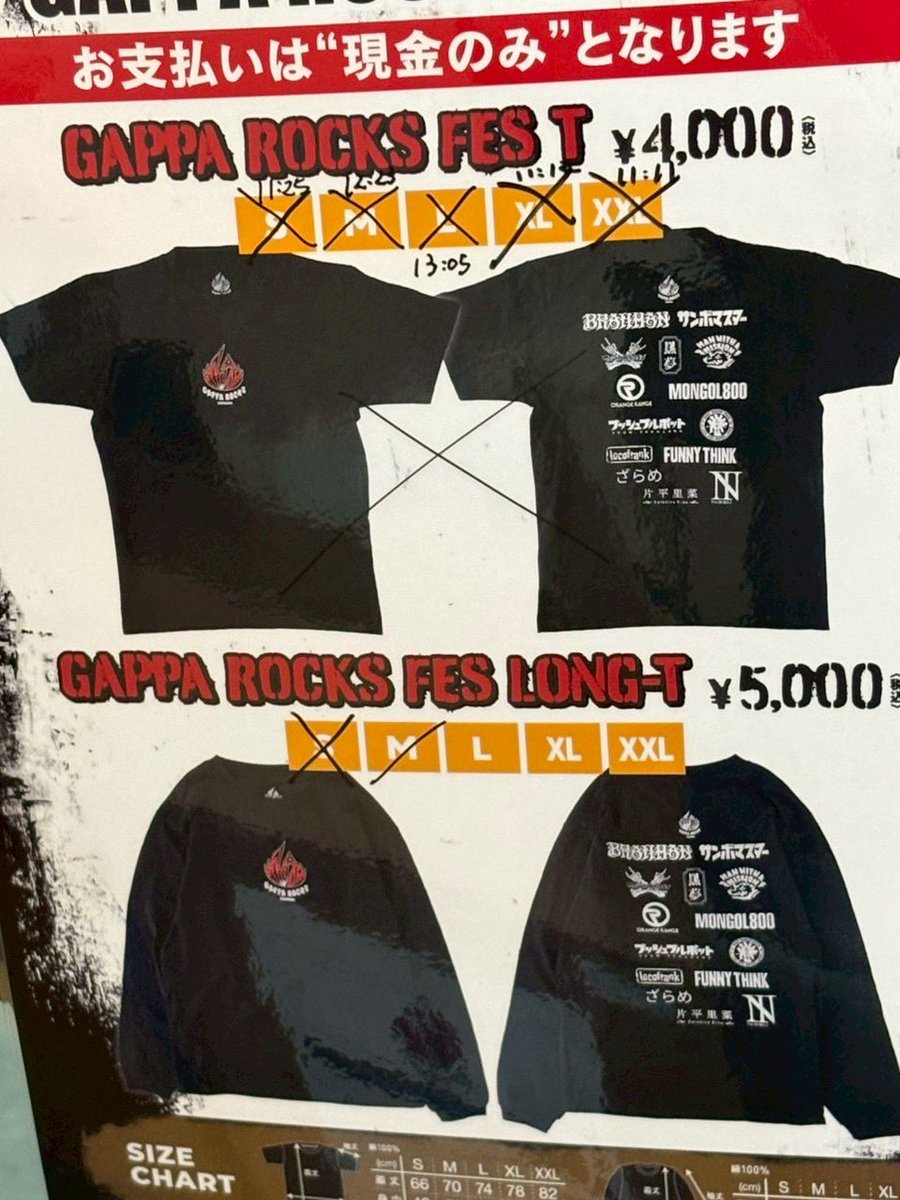 GAPPAROCKS's tweet photo. 📢お知らせ

GAPPA ROCKS FES Tは
全サイズSOLD OUT
GAPPA ROCKS FES LONG-T 
S/M SOLD OUT

※お支払いは現金のみとなります！
残りわずかとなるのでお買い逃しなく🔥 https://t.co/lfl4V74sY0