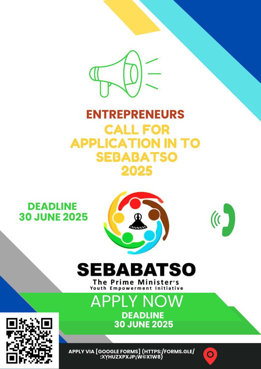 Ready, set, launch! 🚀 Join SEBABATSO 2025 for a chance to win funding, mentorship, and int'l opportunities! 💰🏆 Apply by 30 June (forms.gle/XYhUzXPxJpiWGx…). #SEBABATSO2025 #YouthConnektLesotho