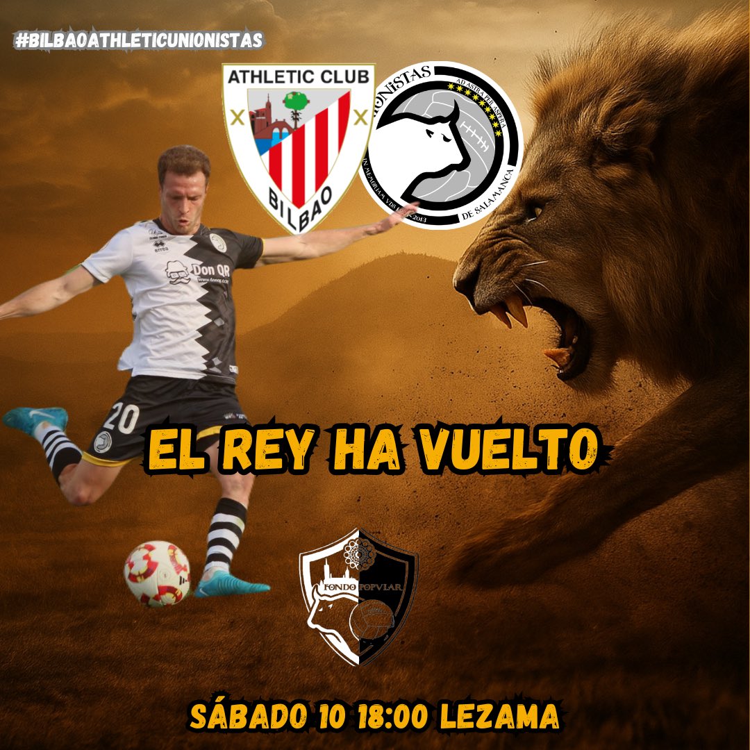 Fondo_Popular's tweet image. 🦁 ¡EL REY HA VUELTO!🦁

Bilbao @AthleticClub 🆚 @UnionistasCF 
🕕 18:00h
🏟️ Lezama
📺 feftv.com
📻 @a_indebida12

#Creemos ⚪️⚫️
#BilbaoAthleticUnionistas 
#LuchaHastaElFinal