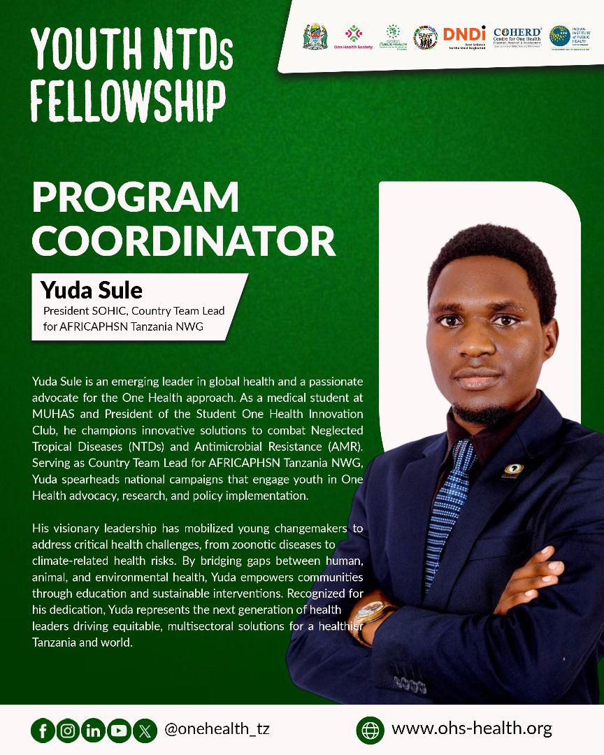 One Health Society (@onehealth_tz) on Twitter photo We are happy to introduce to you Mr. Yuda Sule <a href="/YudaSulePascha1/">Yuda Sule🇹🇿</a> a rising force in global health and One Health approach, as Country Team Lead for AFRICAPHSN Tanzania NWG, he drives national campaigns that empower youth to engage in One Health advocacy, research, and policy We are happy to introduce to you Mr. Yuda Sule <a href="/YudaSulePascha1/">Yuda Sule🇹🇿</a> a rising force in global health and One Health approach, as Country Team Lead for AFRICAPHSN Tanzania NWG, he drives national campaigns that empower youth to engage in One Health advocacy, research, and policy
