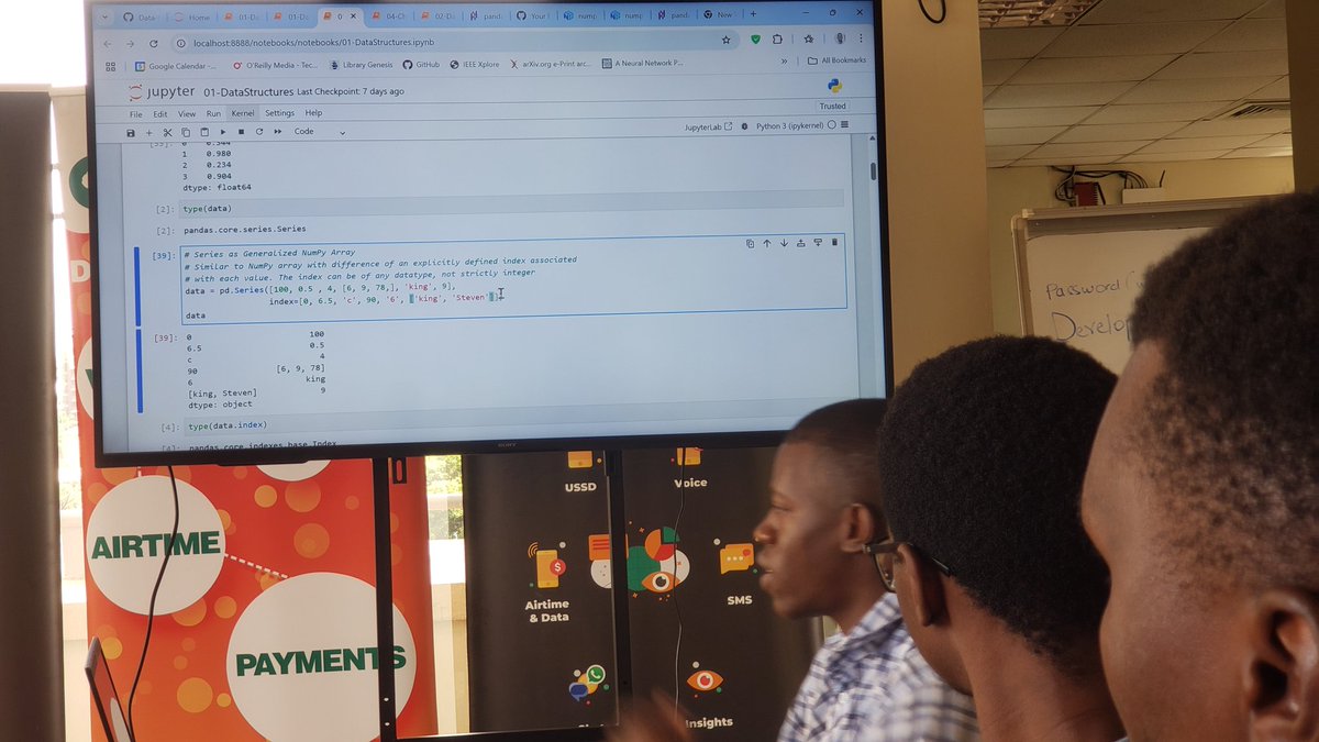 pyladieskla's tweet image. We are already in session at the meet up and Steven is taking us through basics of data manipulation with pandas
#pyladieskampala