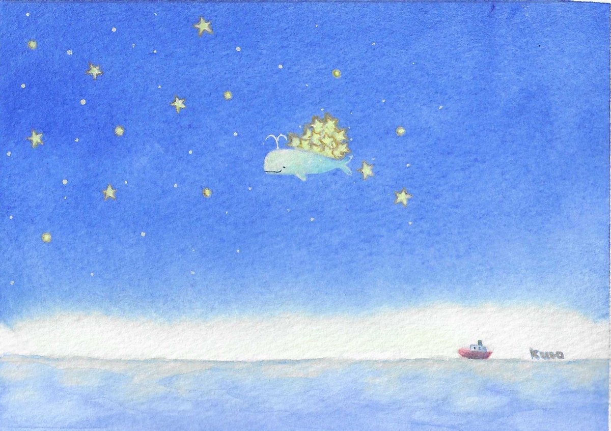 kuropotato96's tweet photo. そろそろ夜明けなんで、空の星を回収しておきますね。

#イラスト #水彩 https://t.co/246EMJf2CE