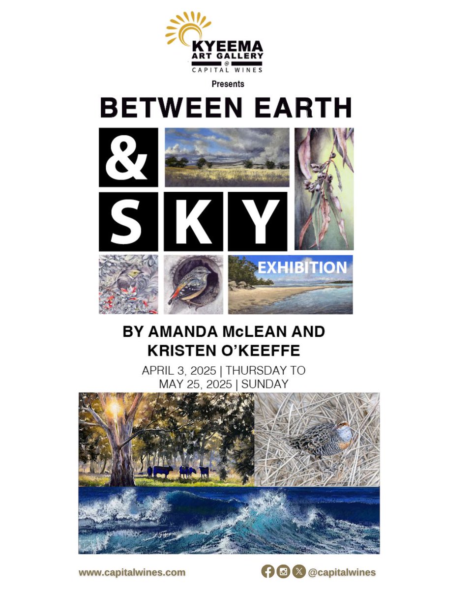 Don't miss out on the last weeks of Between Earth and Sky exhibition by Amanda McLean and Kristen O'Keeffe an excellent exhibition of landscapes of the Greater Canberra Region and Australian Botanicals and Birds in Soft Pastels and Watercolours.