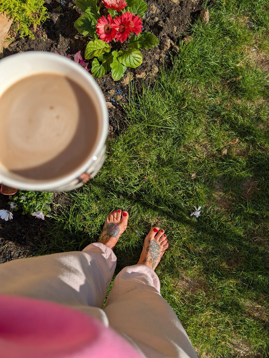 RheaFeet's tweet photo. Good morning from the garden ☕🌿 #feet #garden #naturefeet #toes #paintedtoes https://t.co/a314oPKVPf