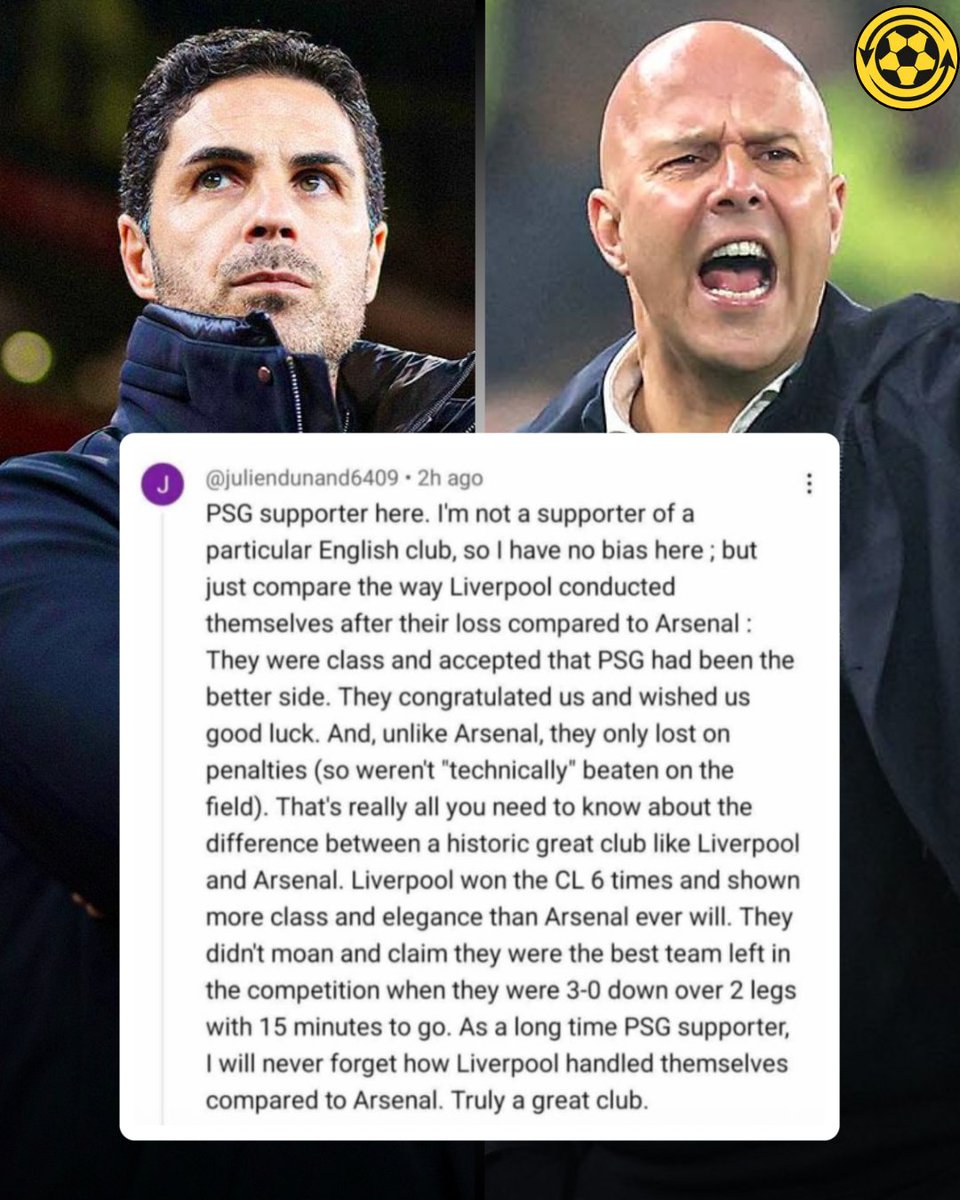 🚨 This PSG fan explains the difference between Liverpool and Arsenal. 👀🤝