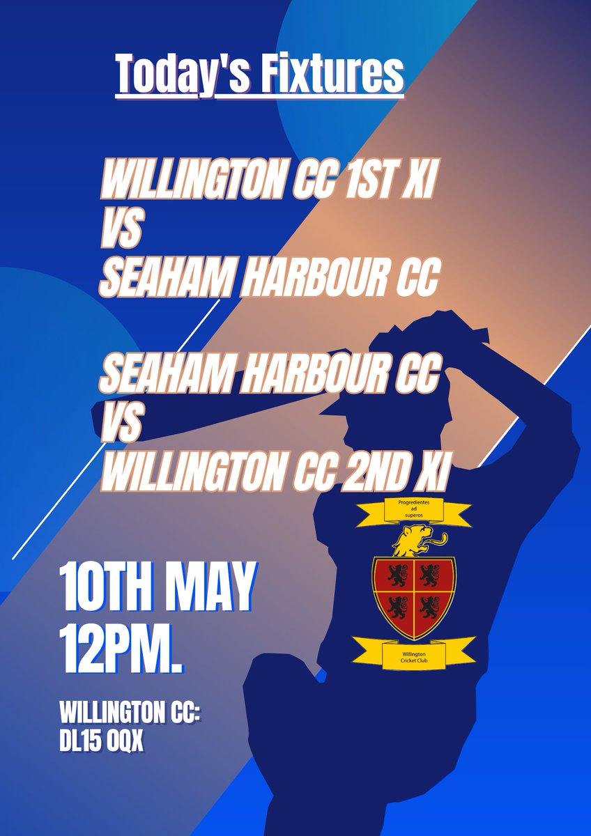 WillingtonCC's tweet photo. Today's @neplcricket Fixtures.
Team news to follow.
π 1st XI: Seaham Harbour CC (H)
π 12pm start.
π 2nd XI: Seaham Harbour CC (A)
π 12pm start.
π» Clubhouse will be open.
Come and cheer us on π
#willocc #gowillo https://t.co/BfG97TM44c