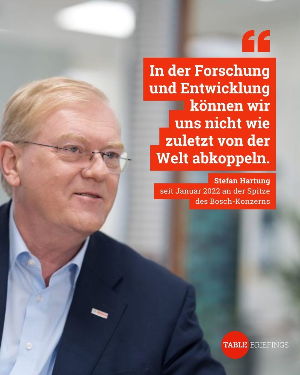 Bosch-Chef Stefan Hartung erwartet von der neuen Bundesregierung mehr Technologieoffenheit – sowohl in der Forschung und Entwicklung, als auch für die Zukunft der Mobilität in Europa.

Warum er Bundeskanzler Merz trotzdem viel zutraut, lesen Sie hier 👉 buff.ly/kfeLUwb