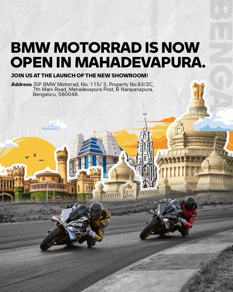 The wait is over! 

Our new BMW Motorrad showroom in Bengaluru is officially open! 🚨 

📍JSP BMW Motorrad, No 115/ 3, Property No.93/2C, 7th Main Road, Mahadevapura Post, B Narayanapura, Bengaluru, 560048

See you there!

#MakeLifeARide #BMWMotorrad #BMWDealership #Bengaluru