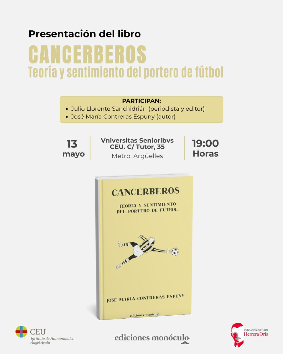 Penúltimo aviso: el 13 de mayo presentaremos «Cancerberos» en Madrid.

Pasaremos un buen rato con <a href="/JMContrerasE/">José María Contreras Espuny</a>, <a href="/JulioLlorente4/">Julio Llorente</a> y todos los que vengáis. 

¿Nos vemos allí?
