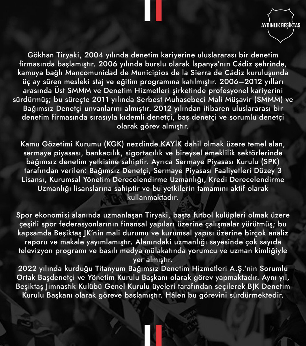 Beşiktaş JK Denetim Kurulu Başkan Adayı

Gökhan Tiryaki 🦅

Birlikte Reform, Birlikte Aydınlık Beşiktaş!

#AydınlıkBeşiktaş
