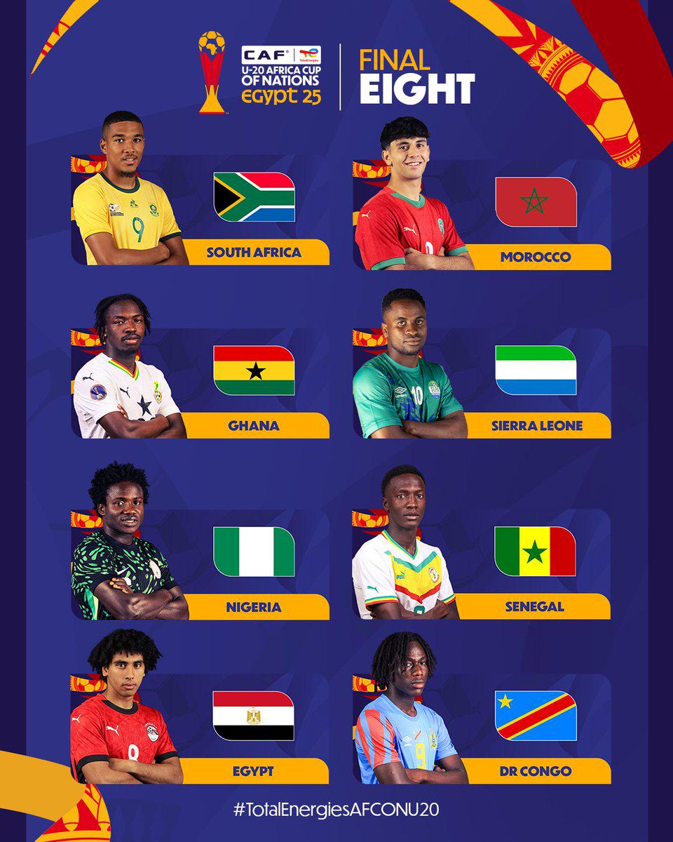La RDC affrontera l'Afrique du Sud le lundi 12 mai 2025 dans le cadre de quart de finale de la Coupe d'Afrique des Nations U-20. #RDC #RDCongo