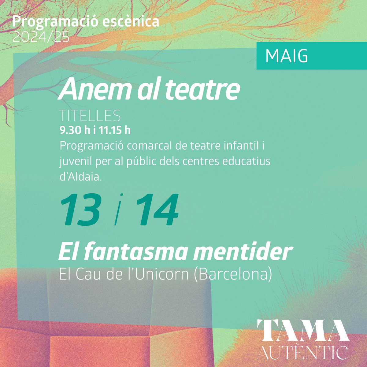 TAMA. Teatre Auditori Municipal d'Aldaia (@tamaldaia) on Twitter photo 👻️El TAMA s'ompli de misteri i rialles amb "El fantasma mentider", una divertida aventura de titelles per als centres educatius amb El Cau de l'Unicorn.
🗓 13 i 14 de maig
🕤 9.30 h i 11.15 h
✨ L'escenari ideal per a deixar volar la imaginació!
#AutènticTAMA <a href="/Ajuntaldaia/">Ajuntament d'Aldaia</a> 👻️El TAMA s'ompli de misteri i rialles amb "El fantasma mentider", una divertida aventura de titelles per als centres educatius amb El Cau de l'Unicorn.
🗓 13 i 14 de maig
🕤 9.30 h i 11.15 h
✨ L'escenari ideal per a deixar volar la imaginació!
#AutènticTAMA <a href="/Ajuntaldaia/">Ajuntament d'Aldaia</a>