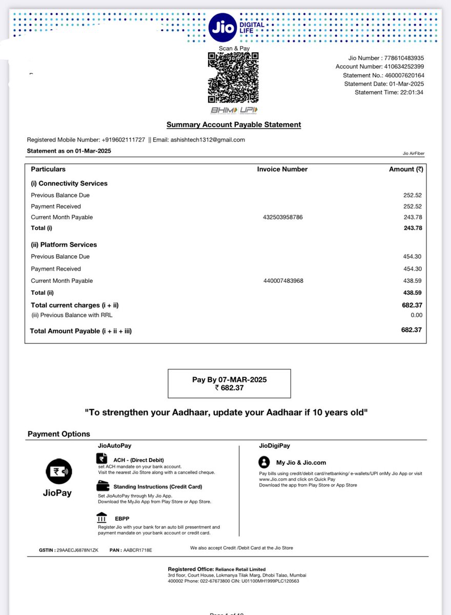 Ashbox_Kr's tweet photo. @JIOAIRFIBERIN  @JioCare 
Different bills in different cycles with nothing changed.
Platform rental charge is doubled 
What scam is this 
Can anyone care to explain???

Please take your box if this the crap that you are doing https://t.co/09T1rp3CgR