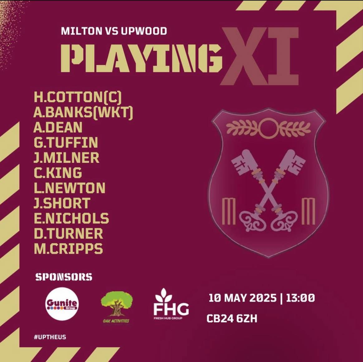 Game day! 🏏 ☀️ 

Today sees both teams in action! 🙌
The 1s look to make it back to back home wins and have back Zak Stevens and Craig Leigh to the starting XI. 💪

The 2s go to Milton and wish luck debutants Duncan Turner and Mike Cripps. 👌

Go well to both teams 🏏👏
#UpTheUs