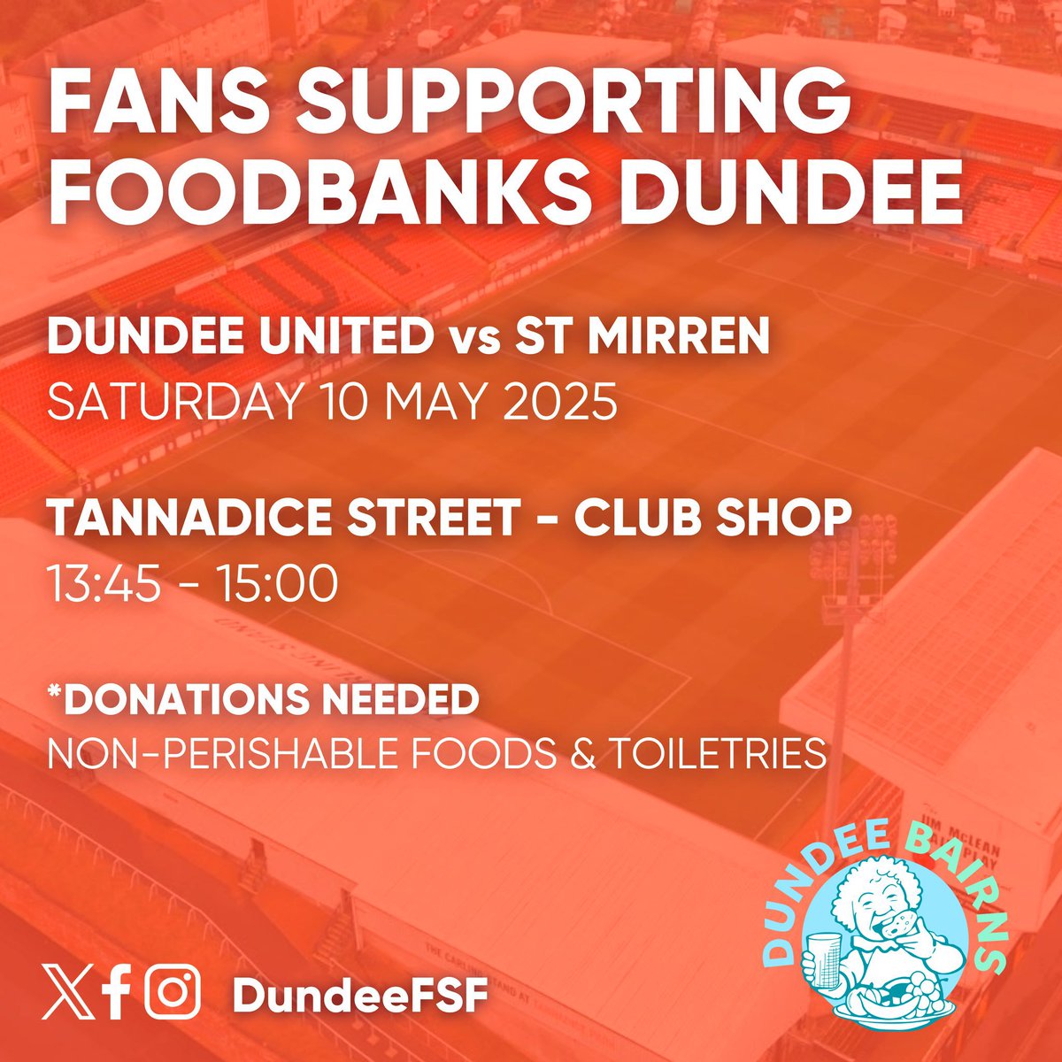 Fans Supporting Foodbanks Dundee (@dundeefsf) on Twitter photo Dundee Bairns 🤝 Fans Supporting Foodbanks
Help us support the fantastic work of <a href="/DundeeBairns/">Dundee Bairns</a> & bring a donation to the club shop before kick off! 🥫
Reposts appreciated! <a href="/feddusc/">Federation of Dundee United Supporters</a> <a href="/CuparArabs/">Cupar Arabs</a> <a href="/ArabArchiveDUFC/">The Arab Archive</a> <a href="/RossDocherty1/">Doc</a>
#HungerDoesntWearClubColours Dundee Bairns 🤝 Fans Supporting Foodbanks
Help us support the fantastic work of <a href="/DundeeBairns/">Dundee Bairns</a> & bring a donation to the club shop before kick off! 🥫
Reposts appreciated! <a href="/feddusc/">Federation of Dundee United Supporters</a> <a href="/CuparArabs/">Cupar Arabs</a> <a href="/ArabArchiveDUFC/">The Arab Archive</a> <a href="/RossDocherty1/">Doc</a>
#HungerDoesntWearClubColours