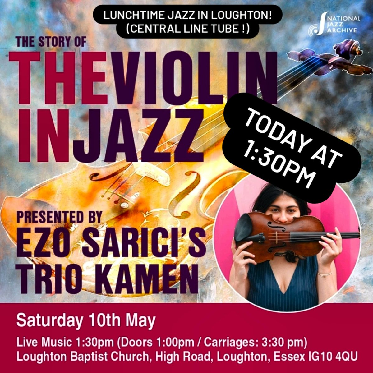 Live #jazz in #Loughton today at 1:30pm !
Tickest available on the Door
BRING THE FAMILY !

#ukjazz #jazzuk #jazzviolin #eastlondonjazz #jazzarchive #jazzfusion #