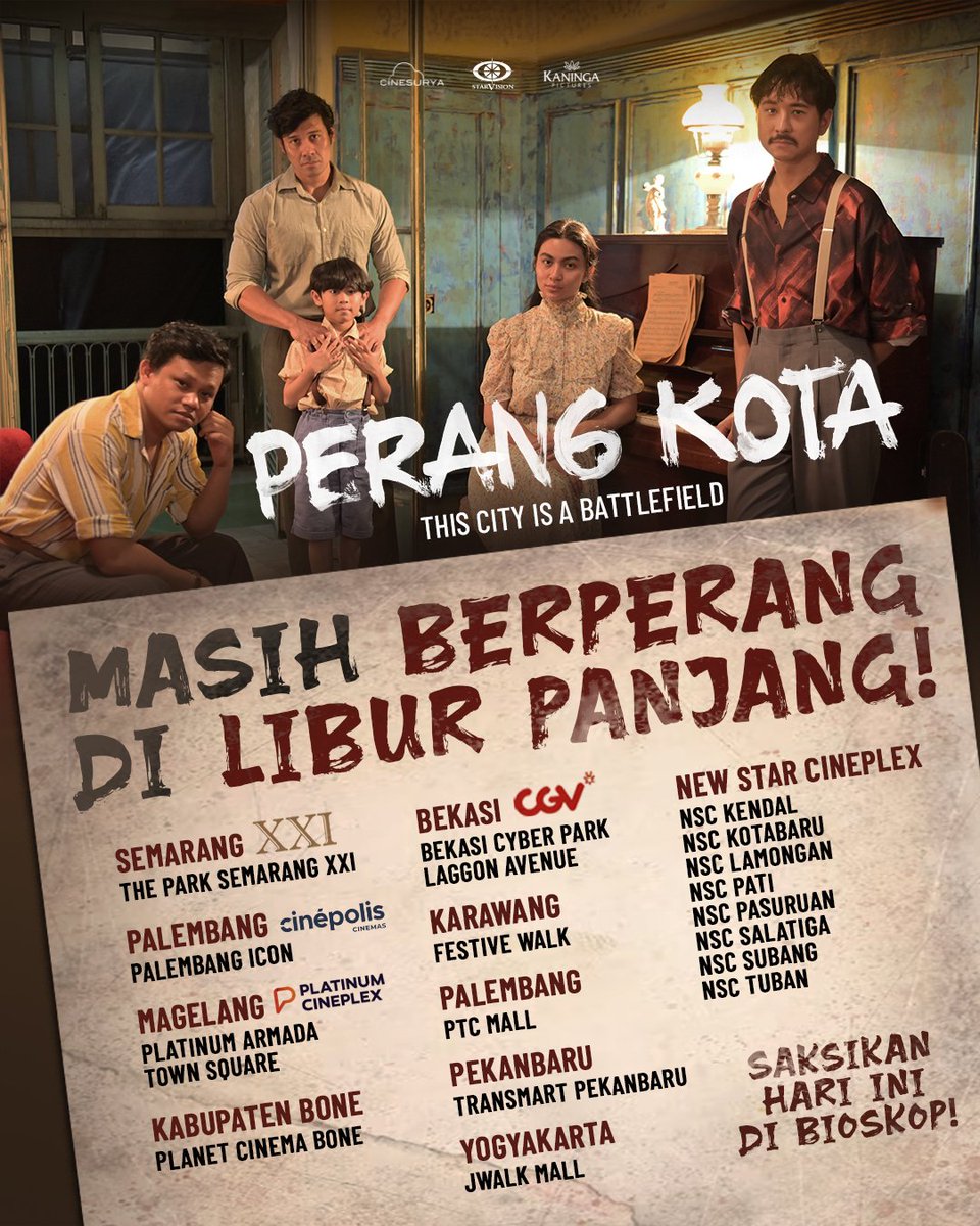 Kharisma Starvision (@starvisionplus) on Twitter photo PERANG KOTA masih berperang di libur panjang! 🔥❤️🔥 
Ajak orang tersayangmu ke Bioskop terdekat ini buat nonton PERANG KOTA! Gas beli tiketnya sekarang ya! 😉
#PerangKota #FilmPerangKota PERANG KOTA masih berperang di libur panjang! 🔥❤️🔥 
Ajak orang tersayangmu ke Bioskop terdekat ini buat nonton PERANG KOTA! Gas beli tiketnya sekarang ya! 😉
#PerangKota #FilmPerangKota