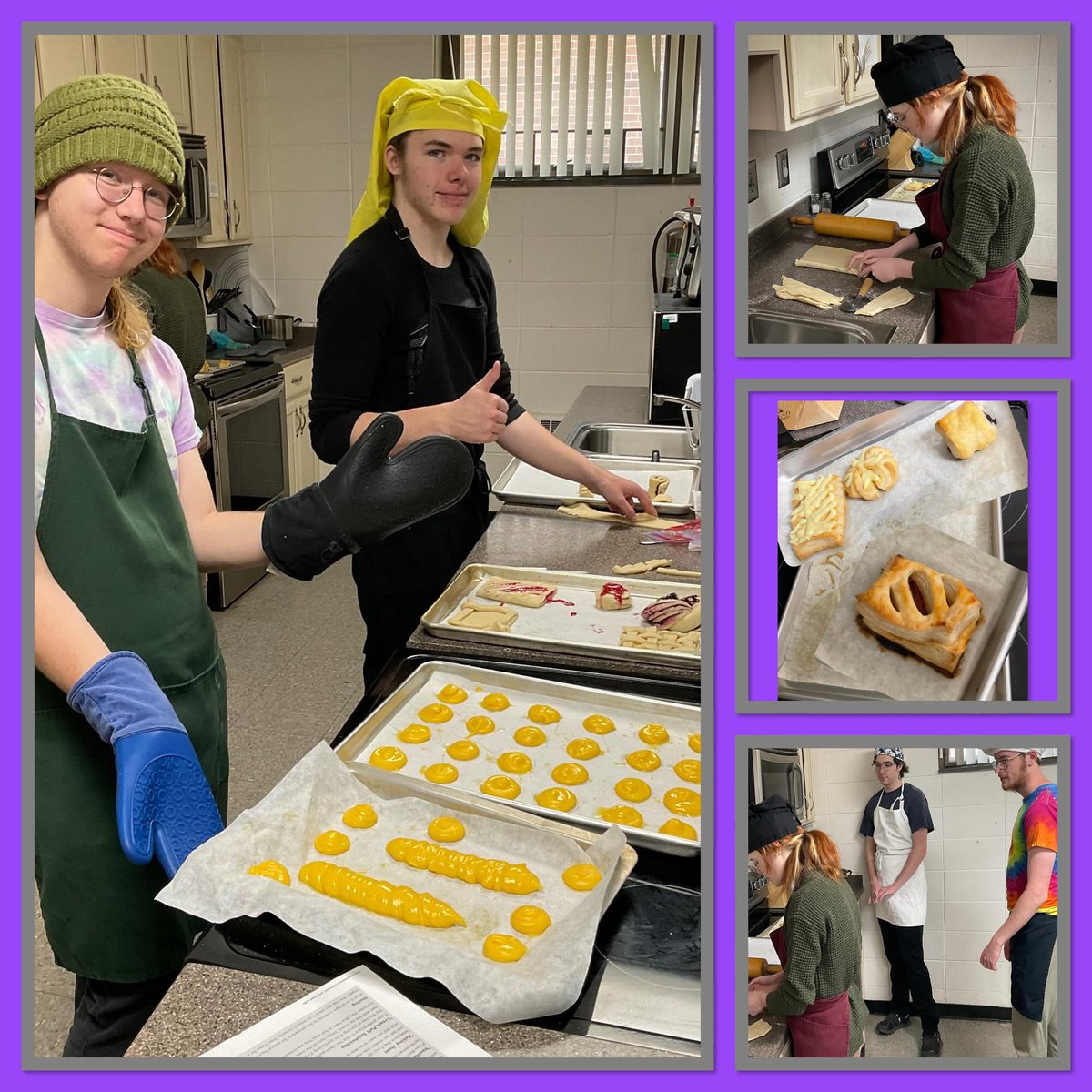 Things are getting delicious in Mrs. Sturgill’s Culinary 3 class as they round out the school year!  Jacob, Lily, Daniel, Tristan, &amp; Greyson are mastering puff pastry dough, creating pastry cream, fruit purée, &amp; whipping up sweet treats like cream puffs &amp; eclairs.