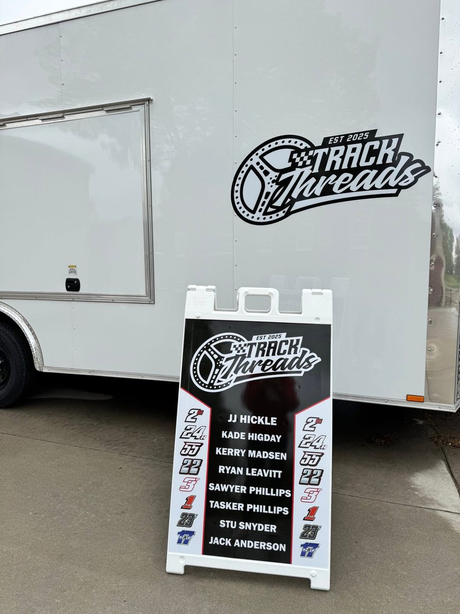 Knoxville Raceway (@knoxvilleraces) on Twitter photo As you walk into the Fairgrounds tonight check out the TRACK THREADS shirt trailer. Several drivers have teamed up to offer their t-shirts before the races this season.
<a href="/hickleracing/">JJ Hickle</a> <a href="/KadeHigday/">Kade Higday</a> <a href="/kmr29/">Kerry Madsen</a> <a href="/RyanLeavitt22/">Ryan Leavitt</a> <a href="/SawyerPhillips3/">Sawyer Phillips</a> <a href="/Tasker7taz/">Tasker Phillips</a> Stu Snyder and Jack Anderson! As you walk into the Fairgrounds tonight check out the TRACK THREADS shirt trailer. Several drivers have teamed up to offer their t-shirts before the races this season.
<a href="/hickleracing/">JJ Hickle</a> <a href="/KadeHigday/">Kade Higday</a> <a href="/kmr29/">Kerry Madsen</a> <a href="/RyanLeavitt22/">Ryan Leavitt</a> <a href="/SawyerPhillips3/">Sawyer Phillips</a> <a href="/Tasker7taz/">Tasker Phillips</a> Stu Snyder and Jack Anderson!