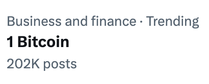 JUST IN: "1 Bitcoin" is currently trending 👀

♾/ 21 million